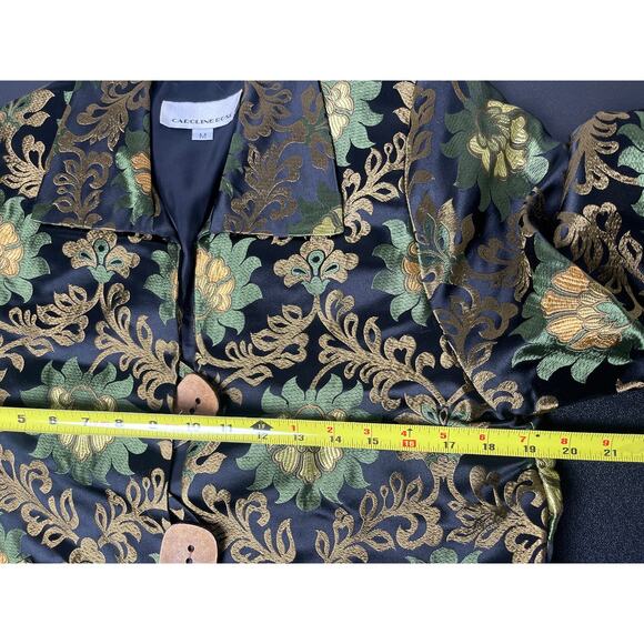 VTG Caroline Rose Women's Gold Floral Silk Abstract Artsy Lux Blazer Black M - Picture 14 of 14